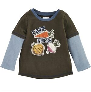 Mud Pie Farm Fresh Long Sleeve Tee - Olive and Sky Blue